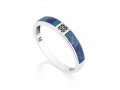 Ring of Sterling Silver with Green-Blue Eilat Stone and Diamond-Decorated Stripe