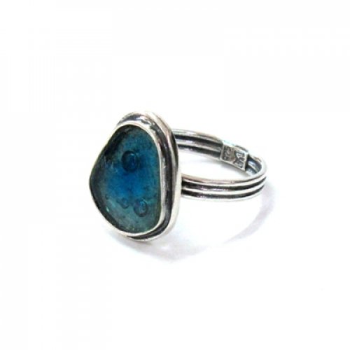 Roman Glass and Silver Adjustable Ring