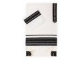 Ronit Gur White Tallit Set with Black Gauze Stripes
