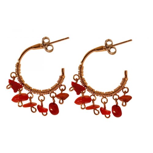 Rose Gold Plate Earrings with Dangling Coral Pendants Design - Amaro