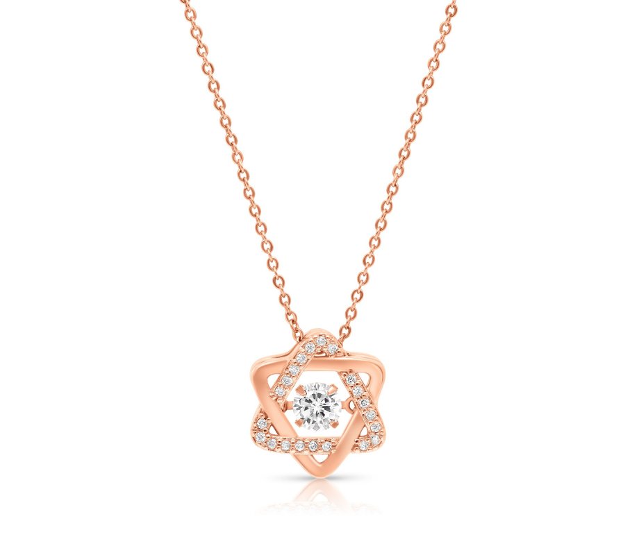Rose Gold Plated Necklace, Zircon Decorated Star of David Pendant – Stainless Steel