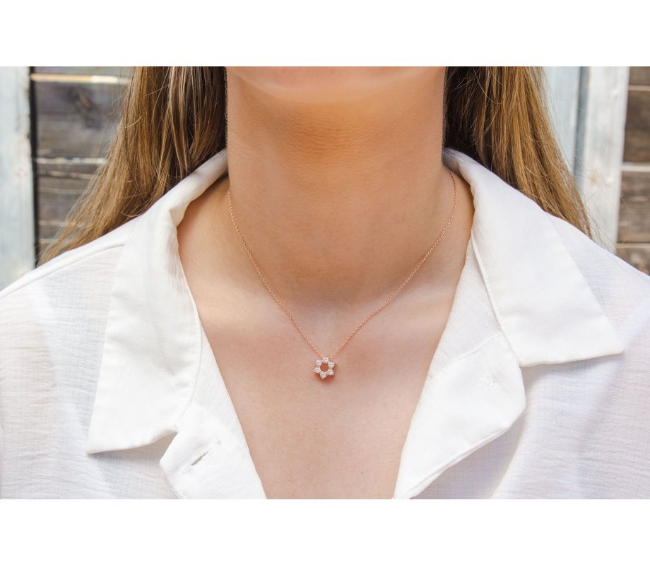 Rose Gold Plated Sterling Silver Necklace with Star of David Pendant and Zircons