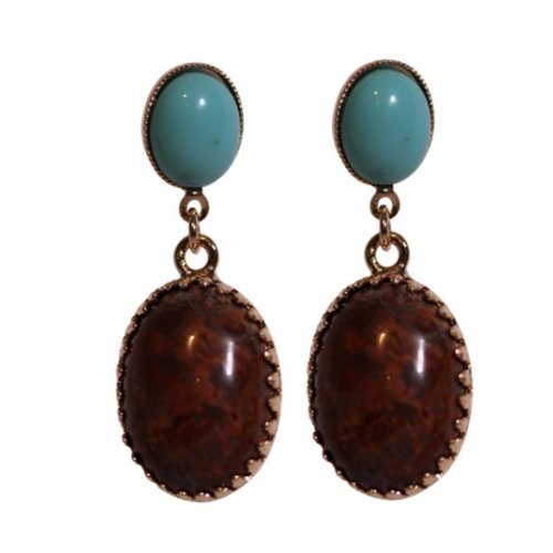 Rose Gold Post Drop Earrings with Turquoise and Semi-Precious Gems - Amaro