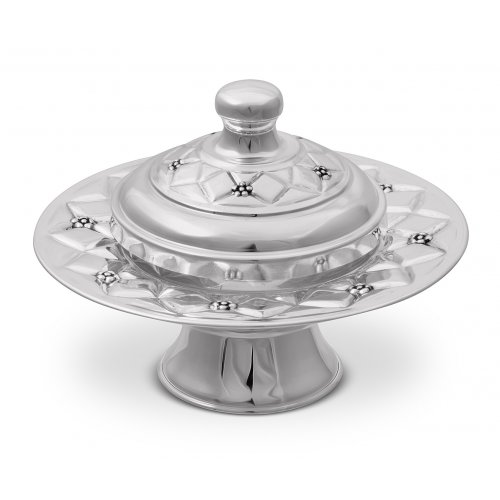 Rosh Hashanah Honey Dish on Pedestal with Diamond Design - 925 Sterling Silver