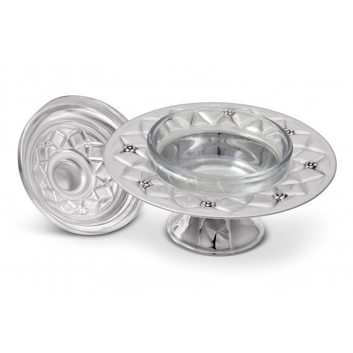 Rosh Hashanah Honey Dish on Pedestal with Diamond Design - 925 Sterling Silver