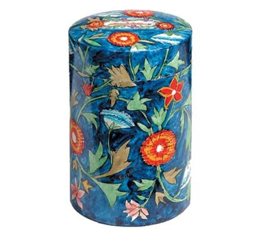 Round Floral Tzedakah Box by Emanuel