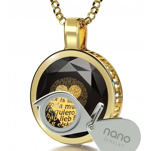 Round 'I Love You' in 120 languages 24 & 14K Gold Necklace