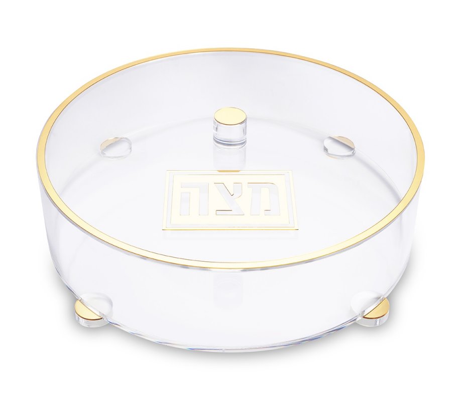 Round Lucite Passover Shmurah Matzah Holder With Gold Accents