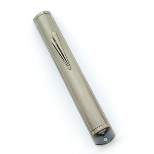Rounded Mezuzah Case of Smooth Silver Pewter  Elongated Shin