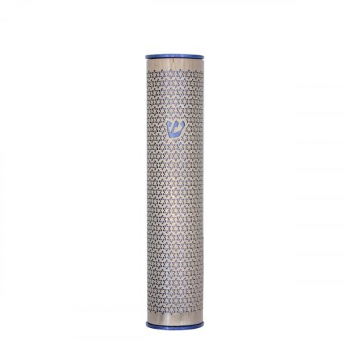 Rounded Mezuzah Case with Cutout Stars of David in Blue - Yair Emanuel