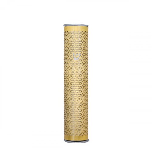 Rounded Mezuzah Case with Cutout Stars of David in Gold and Silver - Yair Emanuel