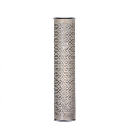 Rounded Mezuzah Case with Cutout Stars of David in Silver - Yair Emanuel