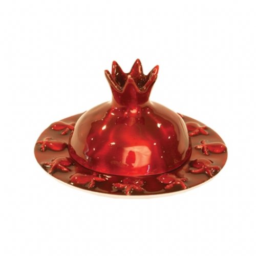 Ruby Red Anodized Aluminum Honey Dish with Pomegranate Cover - Yair Emanuel