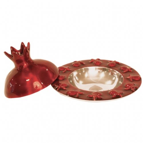 Ruby Red Anodized Aluminum Honey Dish with Pomegranate Cover - Yair Emanuel