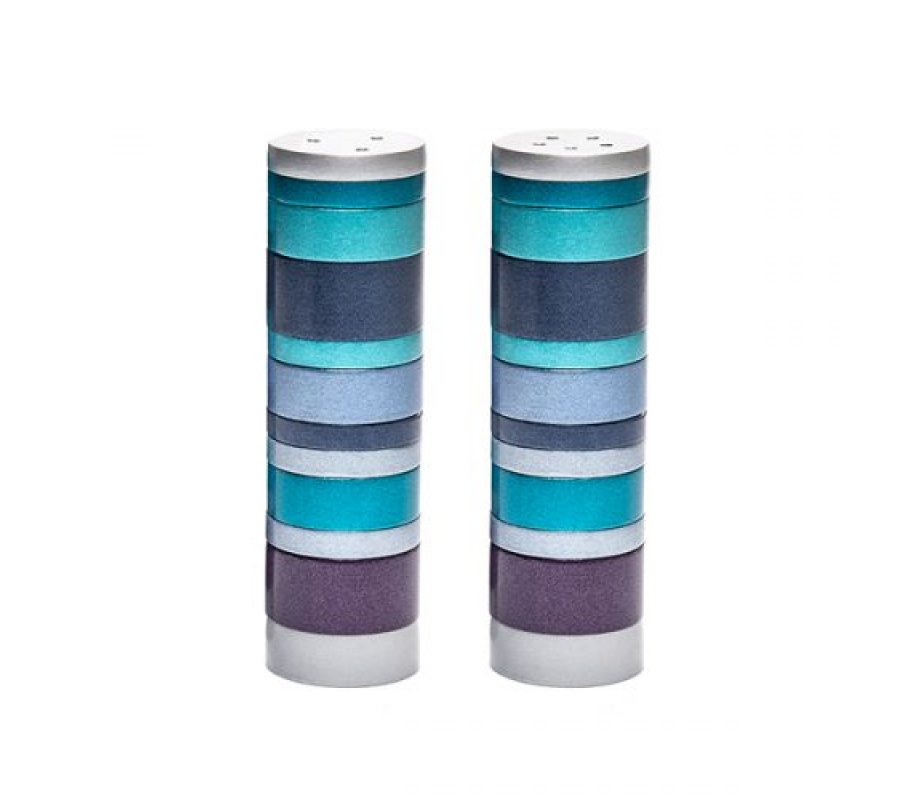 Salt and Pepper Shakers, Anodized Aluminum with Blue Rings - Yair Emanuel