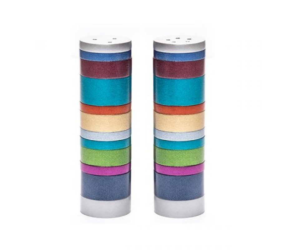 Salt and Pepper Shakers, Anodized Aluminum with Colorful Rings - Yair Emanuel
