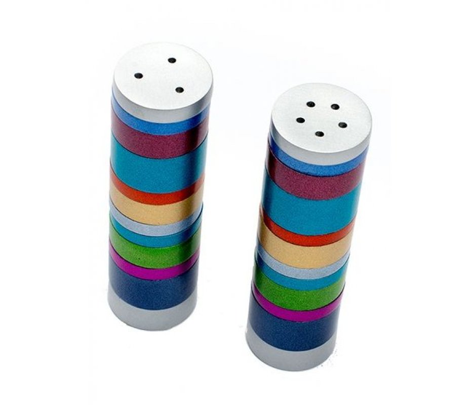 Salt and Pepper Shakers, Anodized Aluminum with Colorful Rings - Yair Emanuel