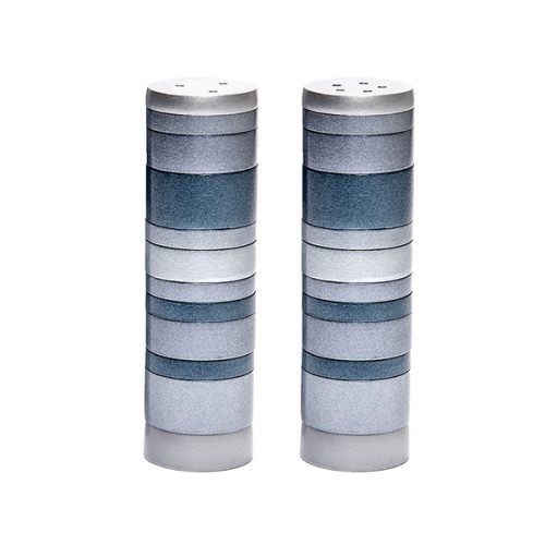 Salt and Pepper Shakers, Anodized Aluminum with Gray Rings - Yair Emanuel
