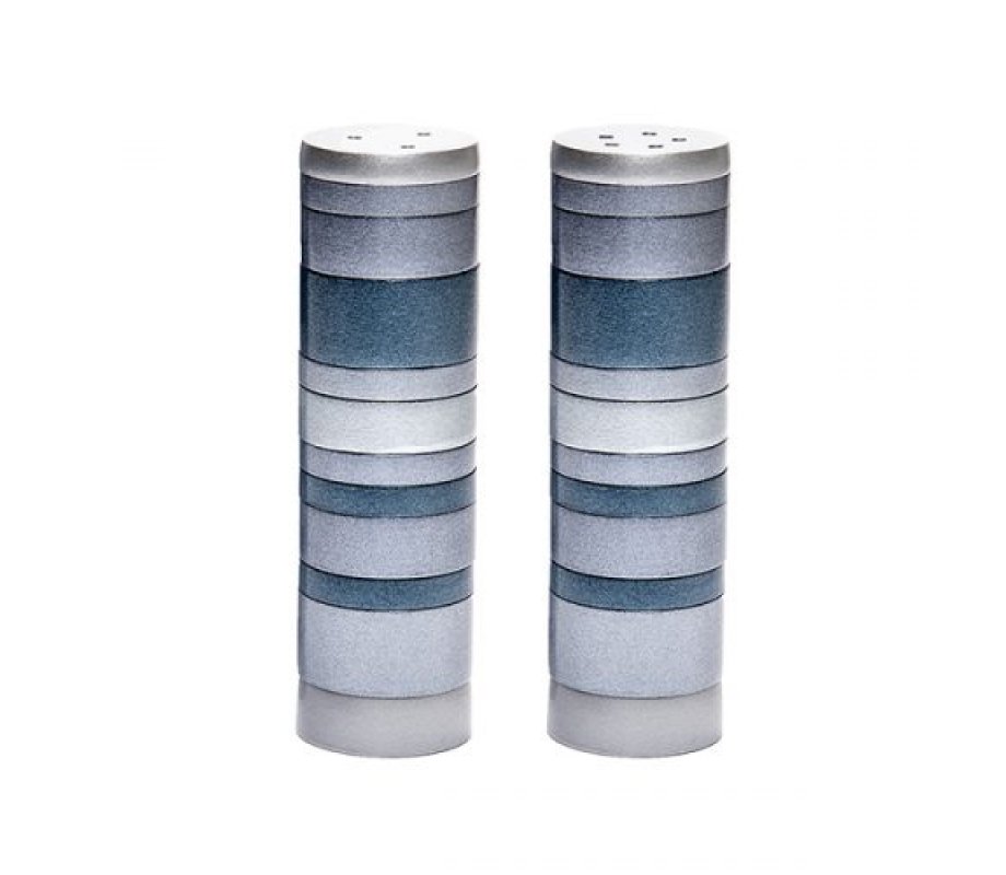 Salt and Pepper Shakers, Anodized Aluminum with Gray Rings - Yair Emanuel