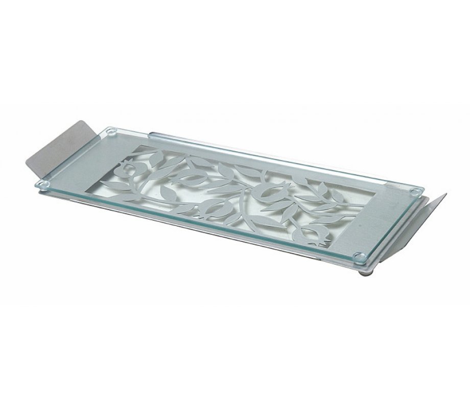 Serving Tray with Glass Base, Pomegranate Design - by Dorit Judaica