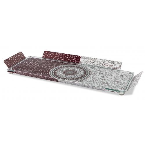 Serving Tray with Glass Top, Mandala and Pomegranates- Dorit Judaica