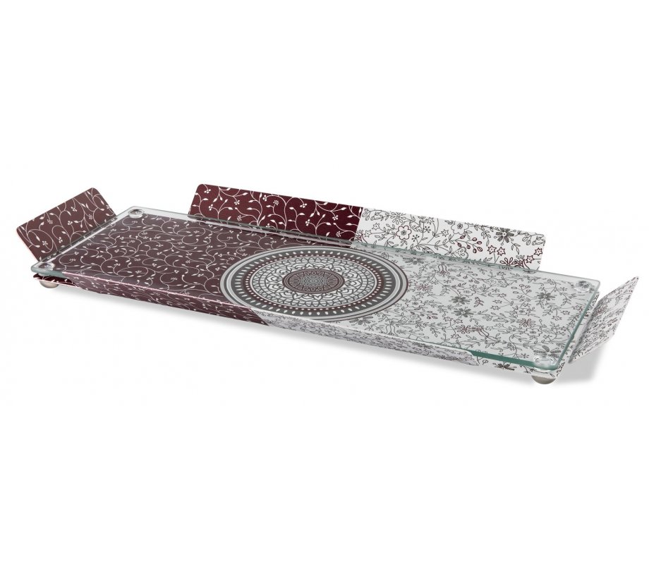 Serving Tray with Glass Top, Mandala and Pomegranates- Dorit Judaica