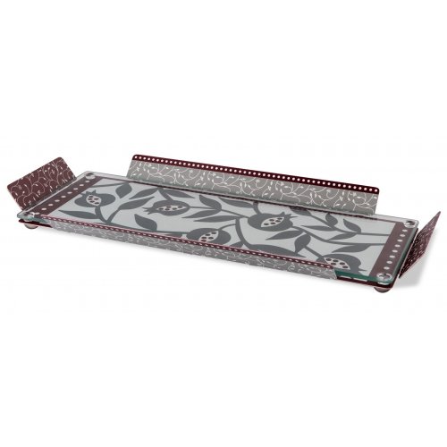 Serving Tray with Glass Top, Pomegranate Design - Dorit Judaica