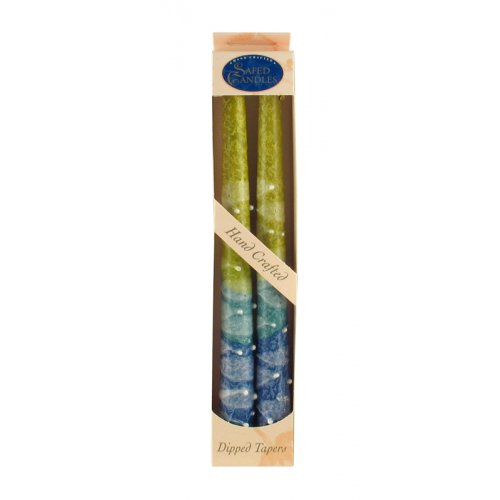 Set of Two Decorative Galilee Handcrafted Taper Candles - Aqua Yellow and Blue