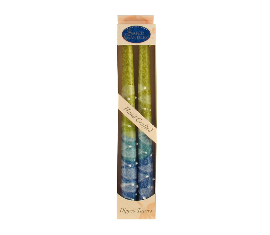 Set of Two Decorative Galilee Handcrafted Taper Candles - Aqua Yellow and Blue