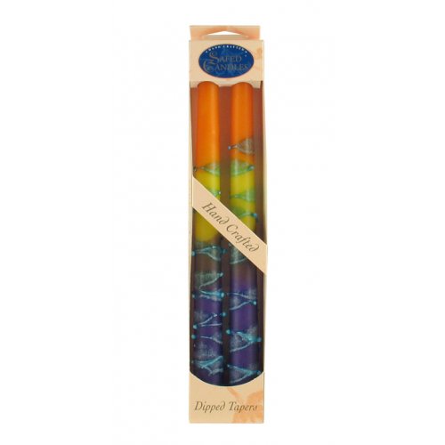 Set of Two Decorative Galilee Handcrafted Taper Candles - Orange, Yellow and Purple