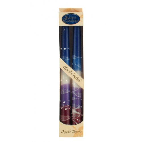 Set of Two Decorative Galilee Handcrafted Taper Candles  White, Blue and Mauve