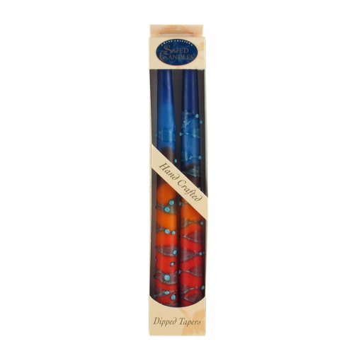 Set of Two Handcrafted Decorative Galilee Taper Candles - Blue, Red and Orange