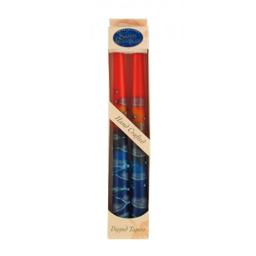 Set of Two Handcrafted Decorative Galilee Taper Candles - Red and Blue