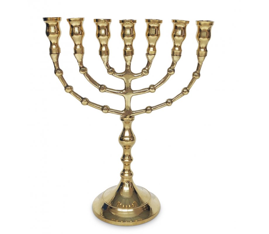 Seven Branch Menorah - Gold Brass – 8.5 Inches