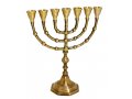 Seven Branch Menorah, Antique Look on Dark Gold Brass - Choose 12