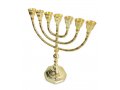 Seven Branch Menorah, Gleaming Gold Brass with Decorative Base and Stem  10