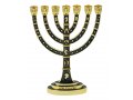 Seven Branch Menorah with Gold Judaic Images on Dark Green Enamel  9.5