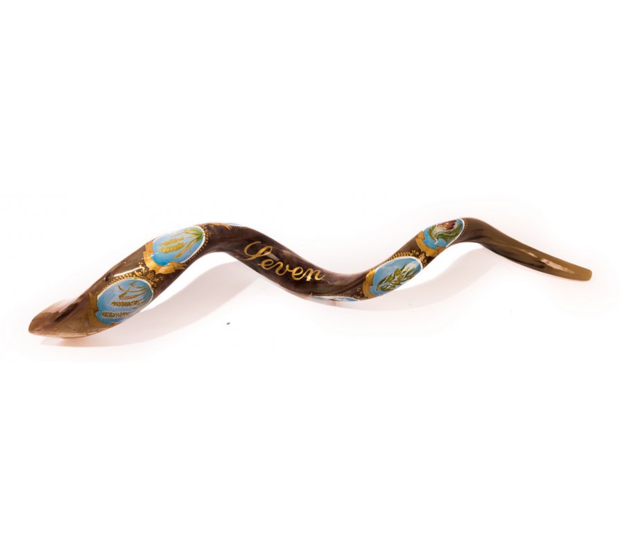 Seven Species Hand Painted Yemenite Shofar