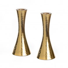 Shabbat Candlesticks, Cone Shaped in Hammered Aluminum Nickel Plated  Gold