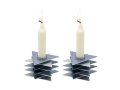 Shabbat Candlesticks, Gray Stacked Triangles Stars of David - Yair Emanuel