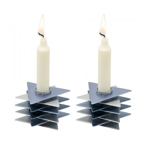 Shabbat Candlesticks, Gray Stacked Triangles Stars of David - Yair Emanuel