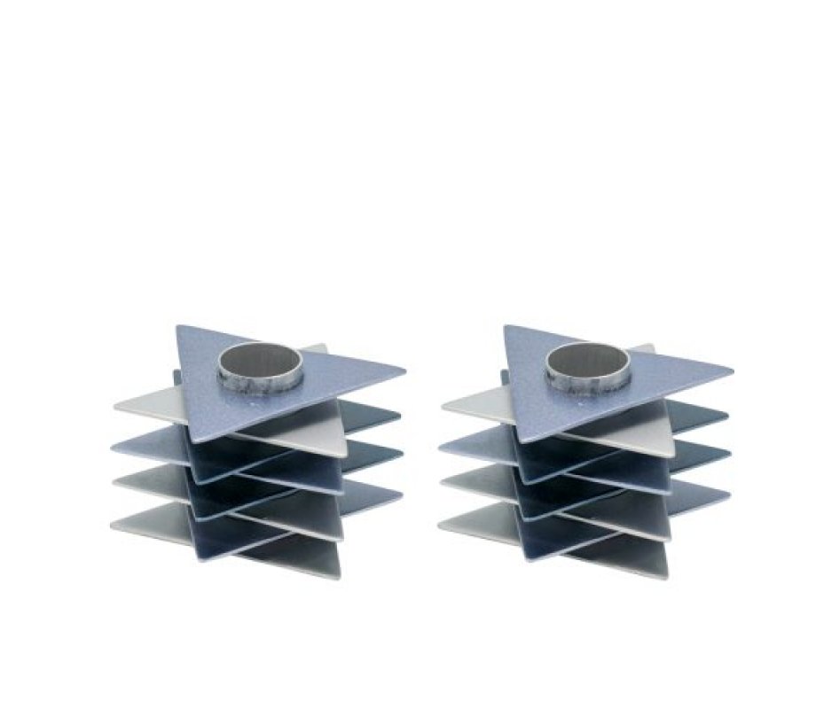 Shabbat Candlesticks, Gray Stacked Triangles Stars of David - Yair Emanuel