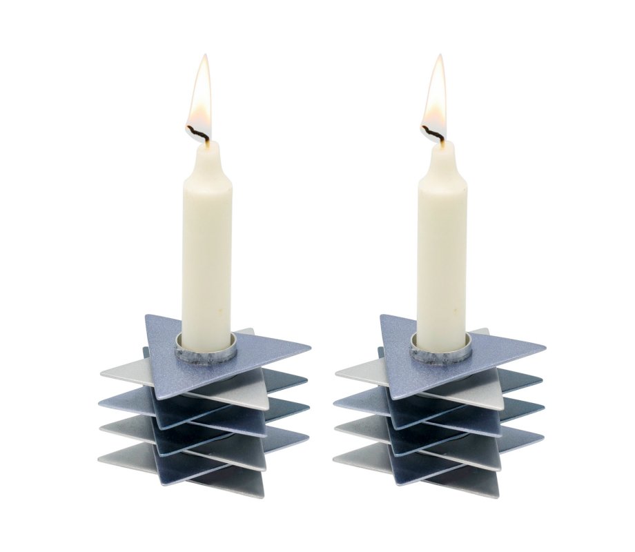 Shabbat Candlesticks, Gray Stacked Triangles Stars of David - Yair Emanuel