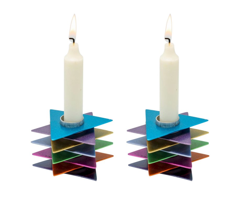 Shabbat Candlesticks, Multicolor Stacked Triangle Stars of David - Yair Emanuel