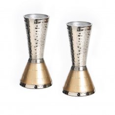 Shabbat Candlesticks, Silver and Copper Colored Cone Shape with Stylish Design