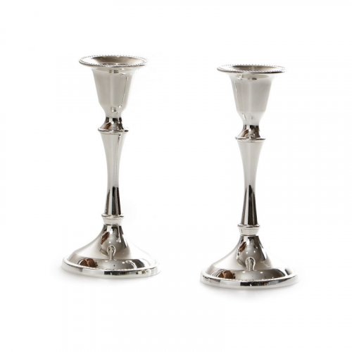 Shabbat Candlesticks on Stem - Silver Plated