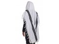 Shabbat Non Slip Wool Tallit with Black and Herringbone Stripes
