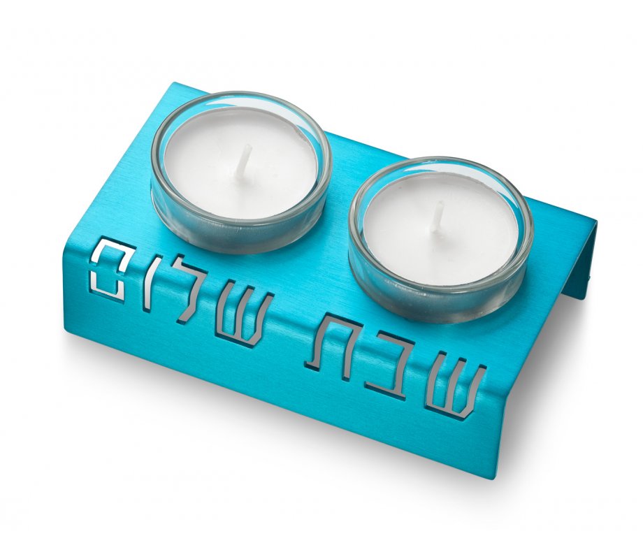 Shabbat Shalom Candlesticks Table Design, Turquoise - Adi Sidler