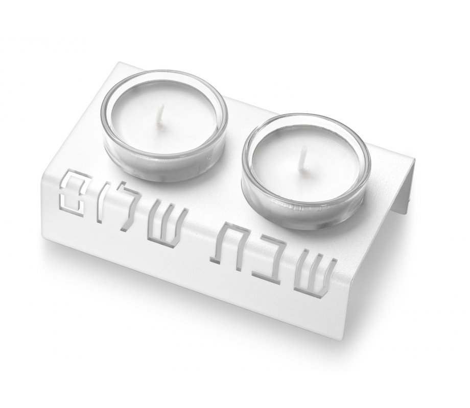 Shabbat Shalom Candlesticks Table Design, White - Adi Sidler