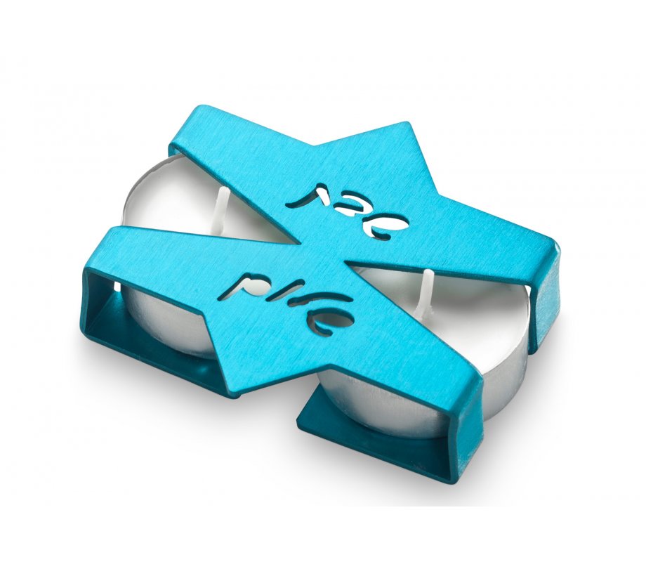 Shabbat Shalom Travel Candlesticks Star of David Design, Turquoise - Adi Sidler